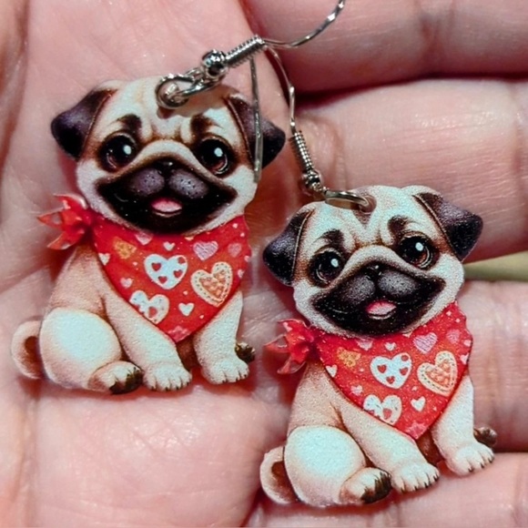 Accessories - Cute Pug Earrings with Red Bandana